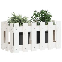 vidaXL Garden Planter with Fence Design White 23.6