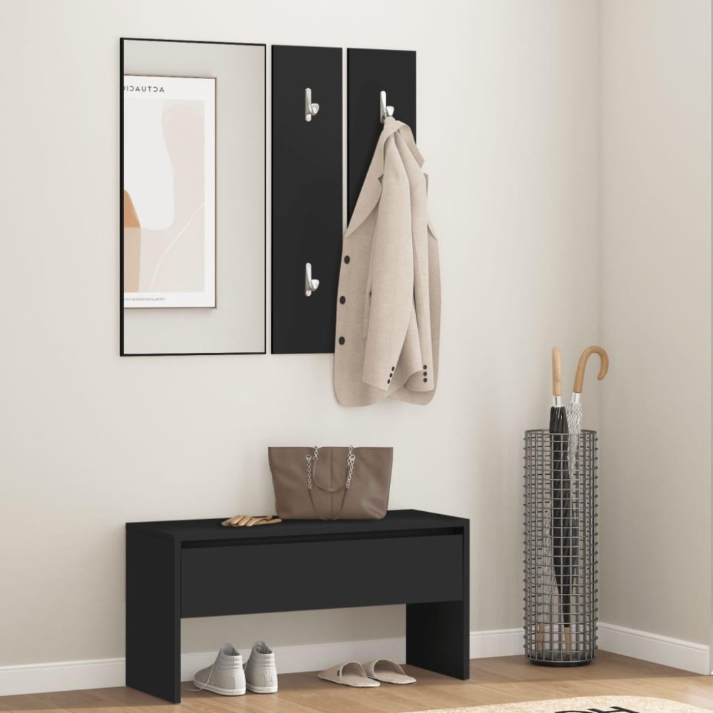 Vidaxl Hallway Furniture Set Black Engineered Wood