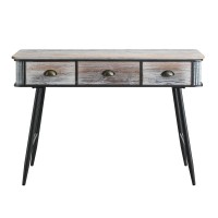 Alta Collection Desk/Entry Table With 3 Drawers/Washed Fir Wood W/Gray And Black Metal
