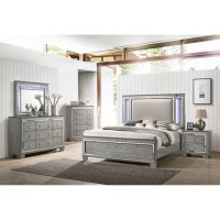 Queen Bed (Led Hb), Fabric & Light Gray Oak