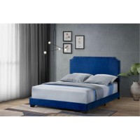 Queen Bed, Blue Fabric