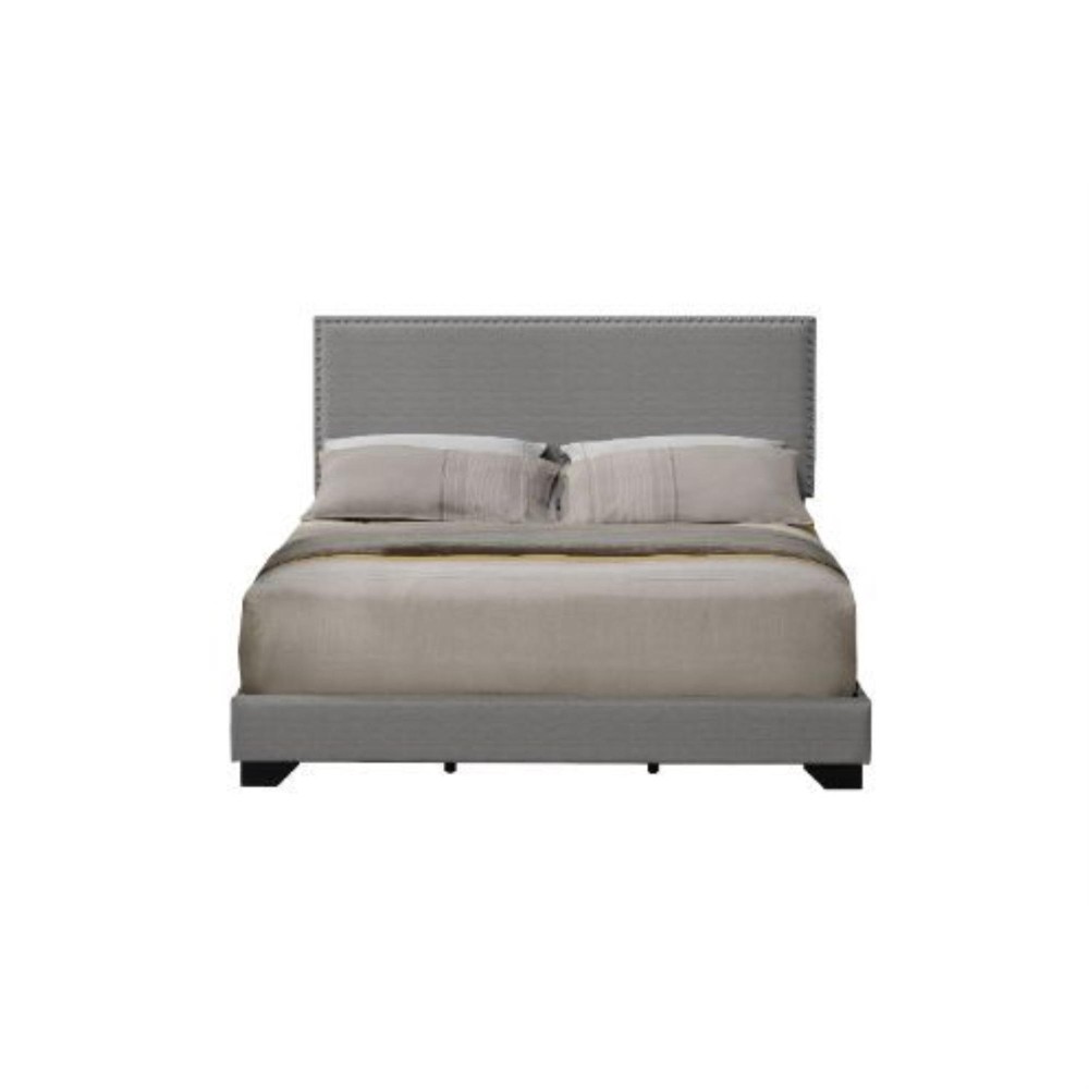 Queen Bed, Light Gray Fabric