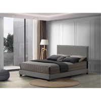 Queen Bed, Light Gray Fabric