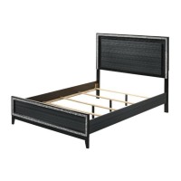 Queen Bed, Led & Weathered Black Finish