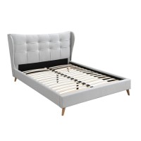 Eastern King Bed, Light Gray Fabric