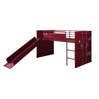 Twin Loft Bed W/Slide, Red Finish