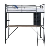 38310 Twin Loft Bed W/Desk - Headboard, Footboard, Ladder, Slat, Guard Rail, Desk - Antique Oak, Sandy Black & Dark Bronze Hand-Brushed Finish