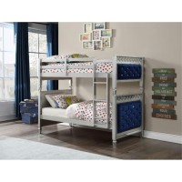 Twin/Twin Bunk Bed, Blue Velvet & Silver Finish