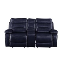 Loveseat W/Console (Motion), Navy Leather-Gel Match