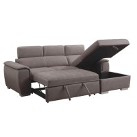 Sleeper Sectional Sofa W/Storage, Light Brown Fabric