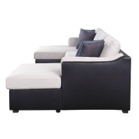 Sectional Sofa W/Sleeper , Beige Fabric & Black Pu