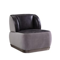 Accent Chair, Antique Slate Top Grain Leather & Gray Velvet