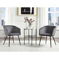 3Pc Pack Chair & Table, Gray Velvet & Black