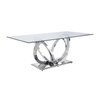Dining Table, Clear Glass & Mirrored Silver Finish