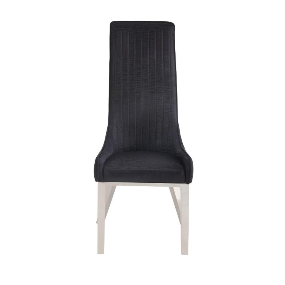Dining Chair (Set-2), Black Pu & Stainless Steel