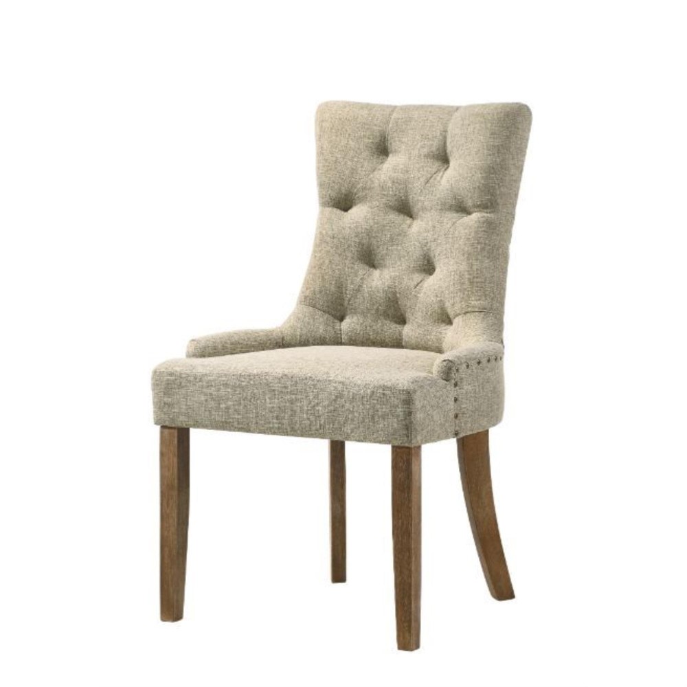 Side Chair, Beige Fabric & Salvaged Oak Finish