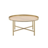 Coffee Table, Oak Table Top & Gold Finish