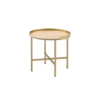 End Table, Oak Table Top & Gold Finish