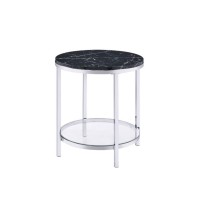 End Table, Faux Black Marble & Chrome Finish