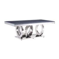 Coffee Table, Gray Printed Faux Marble & Mirrored Silver Finish