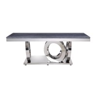 Coffee Table, Gray Printed Faux Marble & Mirrored Silver Finish