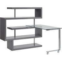 Writing Desk W/Shelf Clear Glass, Chrome & Gray High Gloss Finish