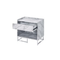 Accent Table, White Printed Faux Marble & Chrome Finish