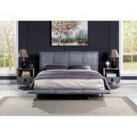 Bd00559Q Queen Bed, Gray Top Grain Leather - Metis ( 1Set/3Ctn )