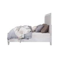 Acme Katia Queen Bed , Gray Linen & White Finish