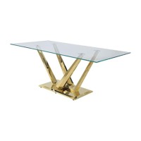 Dn00219 - Dining Table, Clear Glass & Mirrored Gold Finish - Barnard