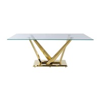 Dn00219 - Dining Table, Clear Glass & Mirrored Gold Finish - Barnard