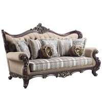 Lv01122 - Sofa W/7 Pillows, Light Brown Linen & Cherry Finish - Ragnar