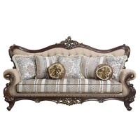 Lv01122 - Sofa W/7 Pillows, Light Brown Linen & Cherry Finish - Ragnar