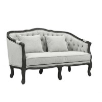 Lv01128 Loveseat W/2 Pillows, Gray Linen & Dark Brown Finish - Samael ( 1Pc/1Ctn )