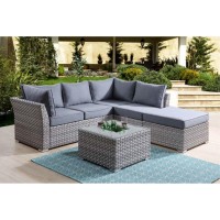 Ot01092 Patio Sectional & Cocktail Table W/Storage - Gray Fabric & Gray Finish, Laurance (1Set/2Ctn)