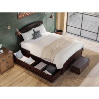 Warren, Solid Wood Platform Bed With Footboard And Storage Drawers (Set Of 2), Queen, Espresso