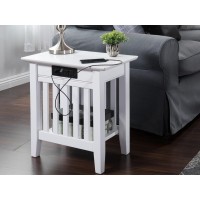 Afi Mission Solid Hardwood Side Table With Usb Charger Set Of 2 White