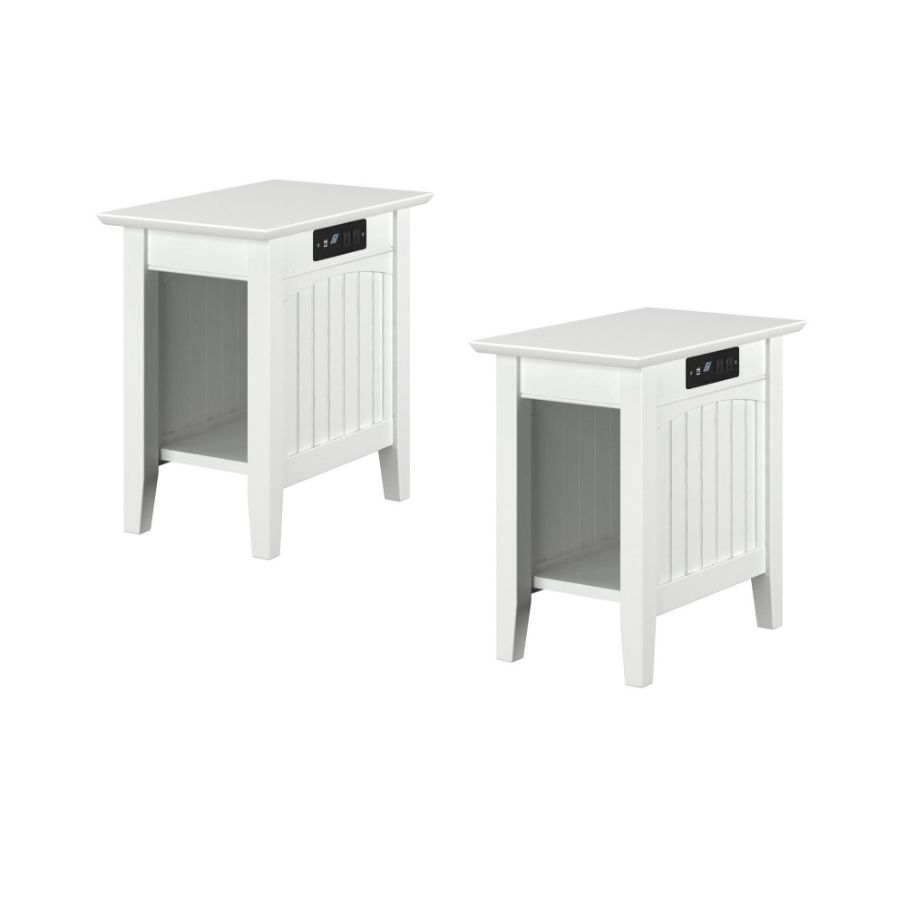 Afi Nantucket Solid Hardwood Side Table With Usb Charger Set Of 2 White