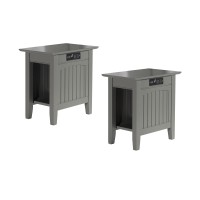 Afi Nantucket Solid Hardwood Side Table With Usb Charger Set Of 2 Grey
