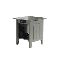 Afi Nantucket Solid Hardwood End Table With Usb Charger Set Of 2 Grey