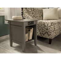 Afi Nantucket Solid Hardwood End Table With Usb Charger Set Of 2 Grey