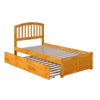 Afi Richmond Twin Size Platform Bed With Panel Footboard And Twin Size Trundle In Caramel Latte