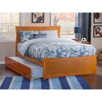 Afi Metro Full Size Solid Wood Platform Bed With Matching Footboard And Twin Trundle In Caramel Latte