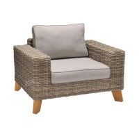 Bahamas Outdoor Wicker & Teak Wood Lounge Chair With Beige Olefin