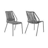 Clip Indoor Outdoor Stackable Steel Dining Chair With Grey Rope - Set Of 2