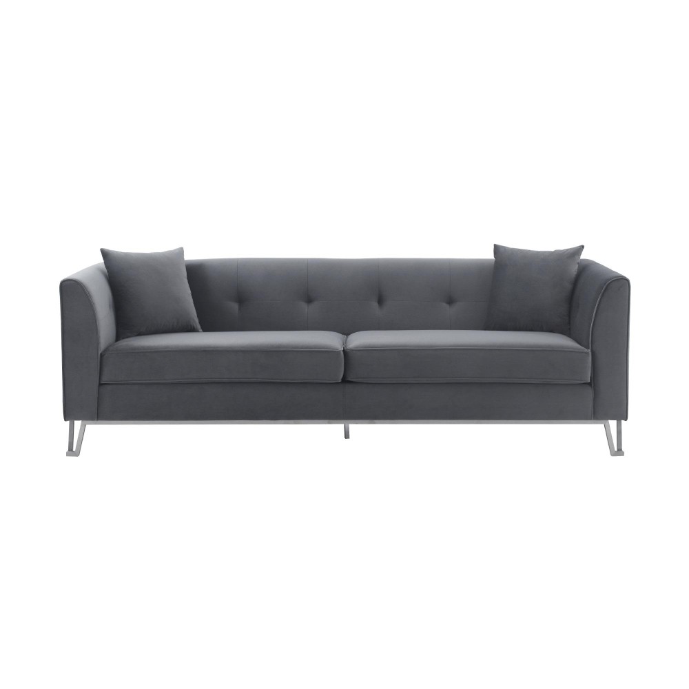 Everest 90 Gray Fabric Upholstered Sofa With Brushed Stainless Steel Legs