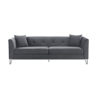 Everest 90 Gray Fabric Upholstered Sofa With Brushed Stainless Steel Legs