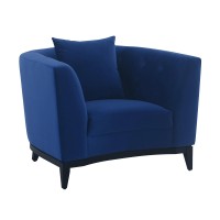 Melange Blue Fabric Upholstered Accent Chair With Black Wood Base