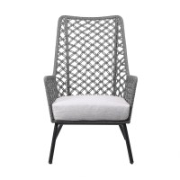 Marco Polo Indoor Outdoor Steel Lounge Chair With Grey Rope And Grey Cushion