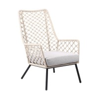 Marco Polo Indoor Outdoor Steel Lounge Chair With Natural Springs Rope And Grey Cushion